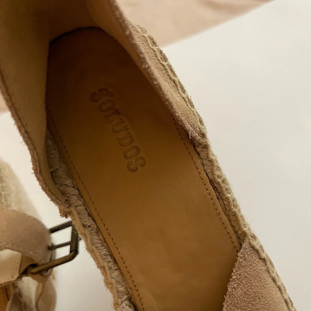 New Soludos Suede Beige Espadrille Wedge Sandals Boho Resortwear Vacation